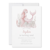 Mermaid Birthday Invitation in Pink