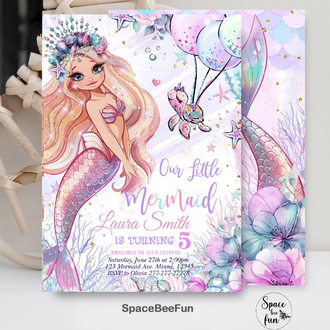 Mermaid Birthday Invitation Mermaid Party invite (Mermaid Birthday,mermaid Invitation,Party Mermaid invite,Girl Pink mermaid,Magical Unicorn,template,)