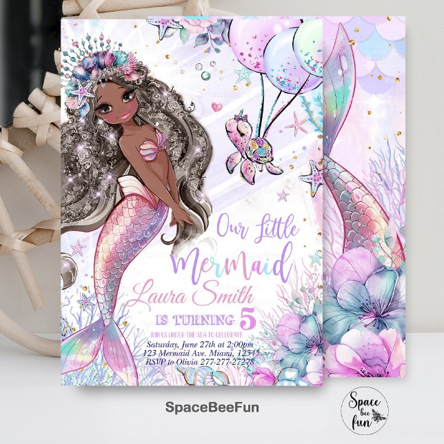 Mermaid Birthday Invitation Mermaid Party invite (Mermaid Birthday,mermaid Invitation,Party Mermaid invite,Girl Pink mermaid,Magical Unicorn,template,)