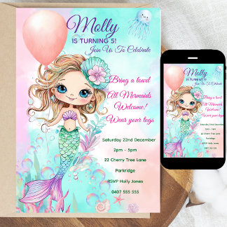 Mermaid Birthday Invitation - Personalised 