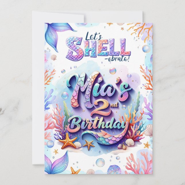 Mermaid Birthday Invitation Personalised  Name Age (Front)