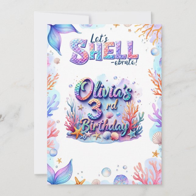 Mermaid Birthday Invitation Personalised  Name Age (Front)