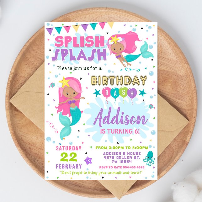 Mermaid Birthday Invitation Splish Splash Invite (Creator Uploaded)
