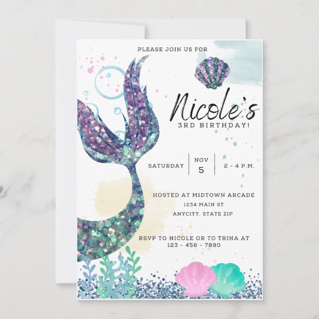 Mermaid Birthday Invitation Template (Front)