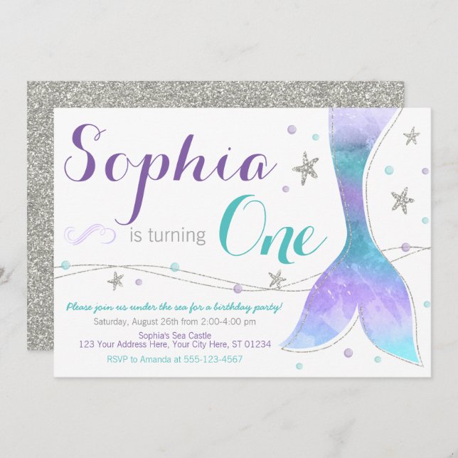 Mermaid Birthday Invitation | Under the Sea (Front/Back)