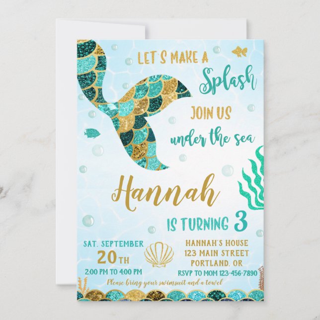 Mermaid birthday invitation Under the sea invite (Front)