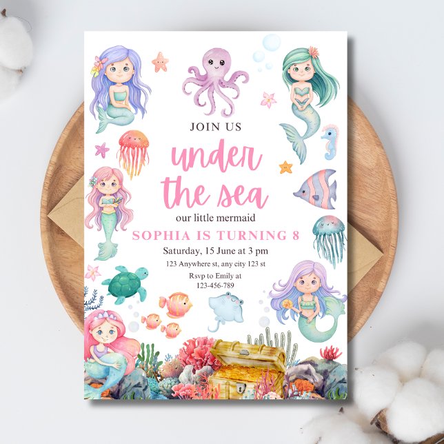 Mermaid Birthday Invitation, Under the Sea Mermaid Invitation (Creator Uploaded)