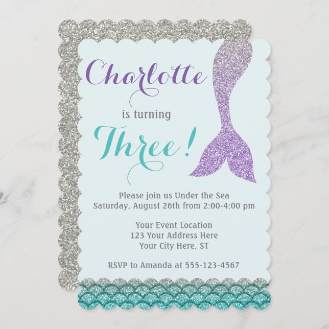 Mermaid Birthday Invitation • Under the Sea Theme (Front/Back)