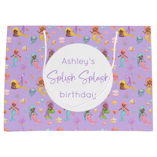 Mermaid Birthday Large Gift Bag (Front)