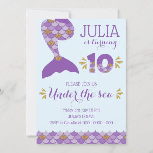 Mermaid Birthday Mermaid Number 10 Invitation