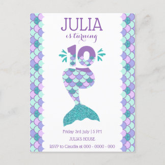 Mermaid Birthday Mermaid Number 10 Invitation Postcard