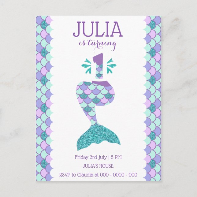 Mermaid Birthday Mermaid Number 1 Invitation Postcard (Front)