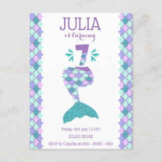 Mermaid Birthday Mermaid Number 7 Invitation Postcard