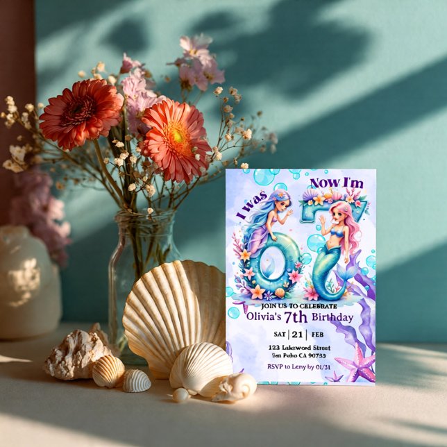 Mermaid Birthday Numbers 67 Kids Invitation (Creator Uploaded)