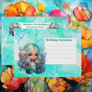 Mermaid Birthday Ocean Blue  Envelope