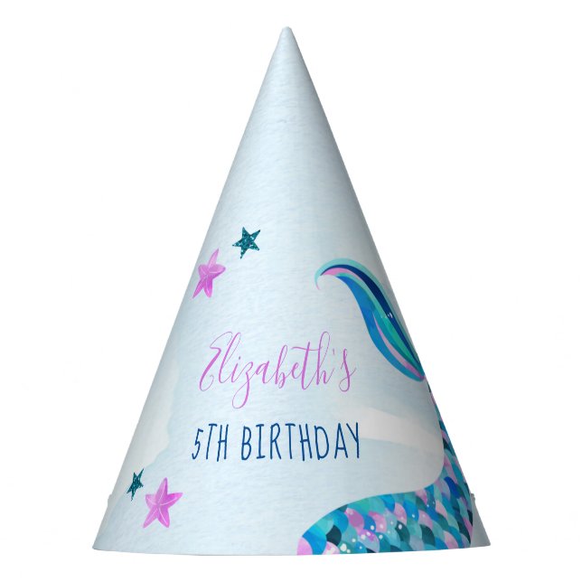 Mermaid Birthday Paper Party Hats (Front)