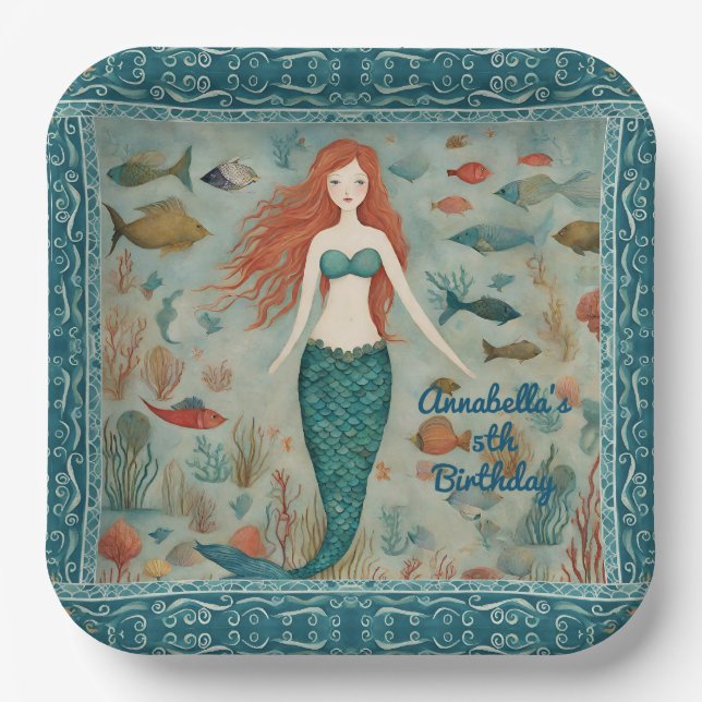 Mermaid Birthday Paper Plate (Front)