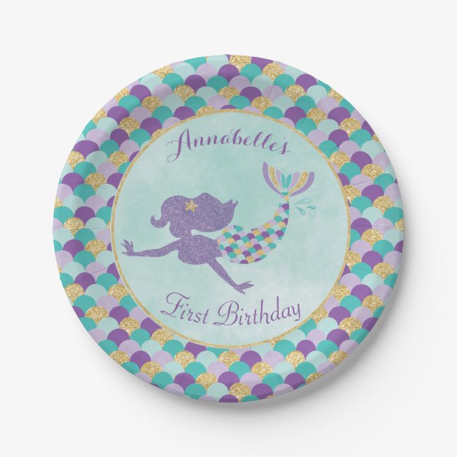 Mermaid Birthday Paper Plates (Front)