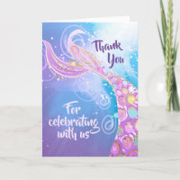 Mermaid Birthday Party Bash Thank You Card