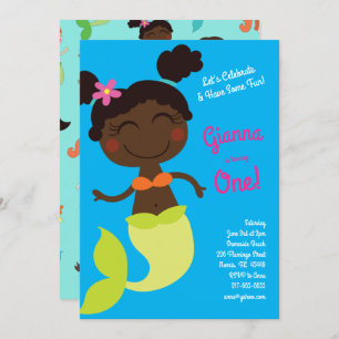 Mermaid Birthday Party Black African American Invitation
