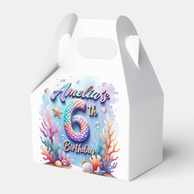 Mermaid Birthday Party Custom Name & Age Amelia 6 Favour Box (Front Side)