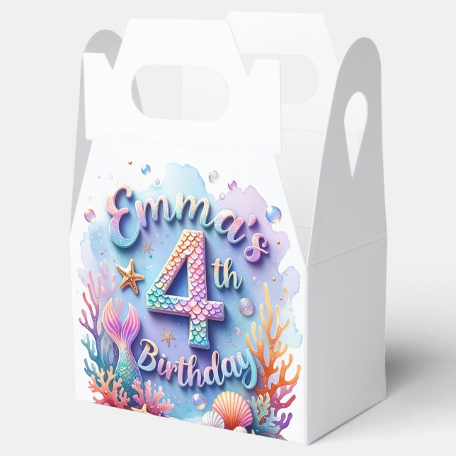 Mermaid Birthday Party Custom Name & Age Emma 4 Favour Box (Opened)