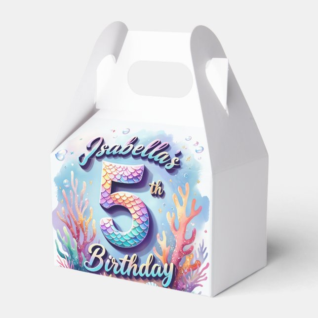 Mermaid Birthday Party Custom Name & Age Isabella  Favour Box (Front Side)