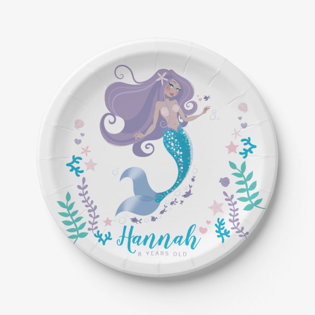 Mermaid Birthday Party Girl Paper Plate 7" Plates (Front)