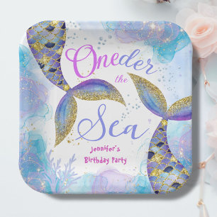 Mermaid Birthday Party Girls Blue Teal Paper Plate