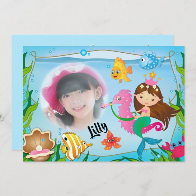 Mermaid Birthday Party Invitation (Front/Back)