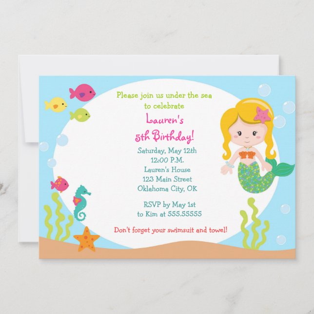 Mermaid Birthday Party Invitation (Front)