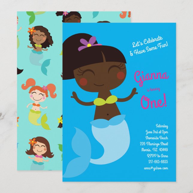 Mermaid Birthday Party  Invitation (Front/Back)