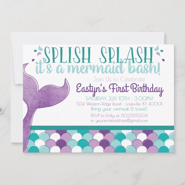 Mermaid Birthday Party Invitation (Front)