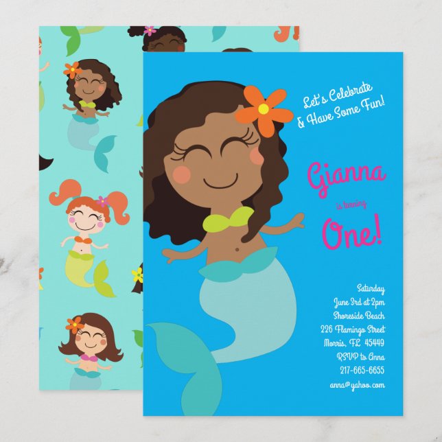 Mermaid Birthday Party  Invitation (Front/Back)