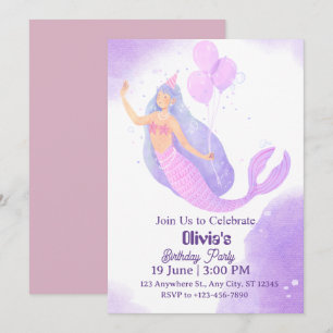  mermaid birthday party invitation for girls 