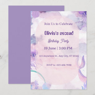  mermaid birthday party invitation for girls 