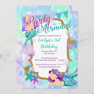 Mermaid Birthday Party Invitation - Glitter Glam