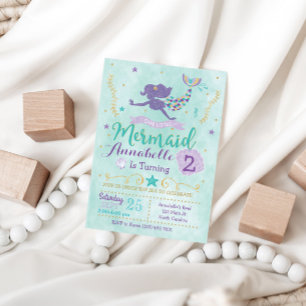 Mermaid Birthday Party Invitation Purple Teal Gold