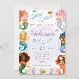 Mermaid Birthday Party Invite Splish Splash Bash