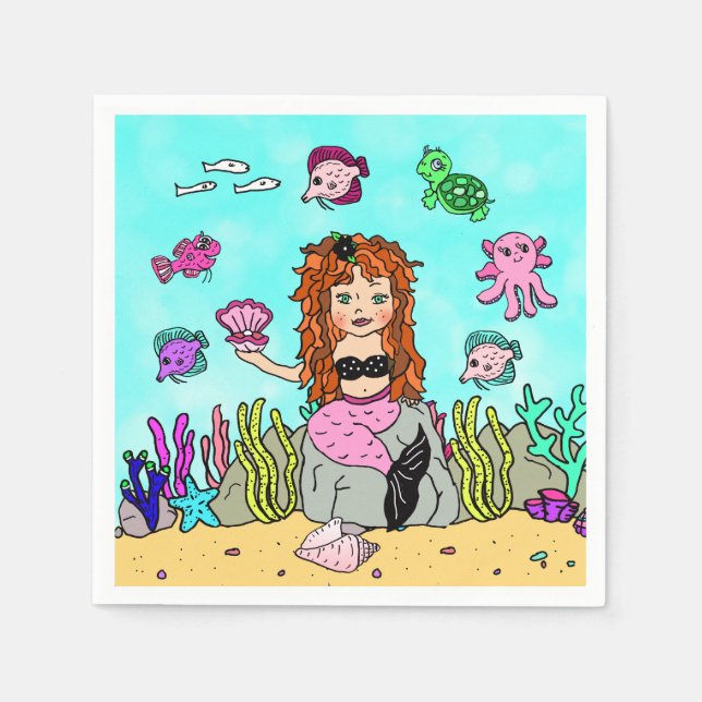 Mermaid Birthday Party Napkin (Front)