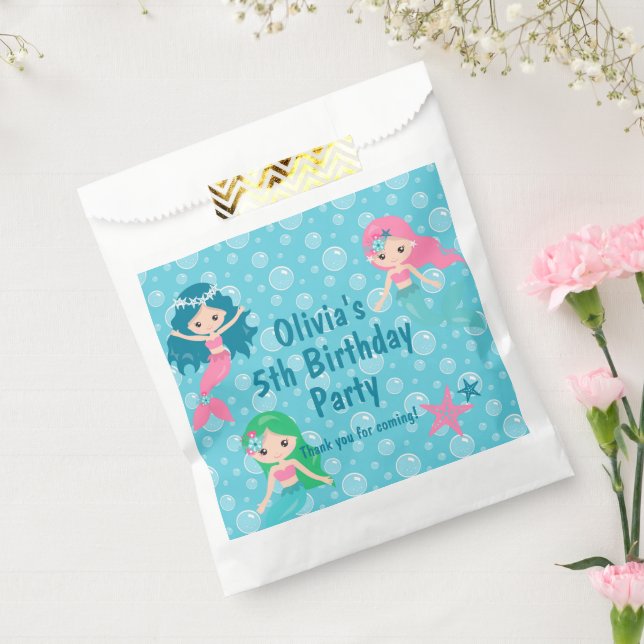 Mermaid Birthday Party Personalised Favour Bags (Sealed)