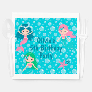Mermaid Birthday Party Personalised Kids Napkin