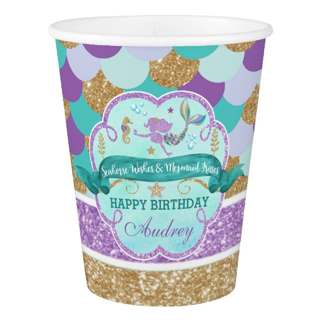 Mermaid Birthday Party Personalised Paper Cup (Front)