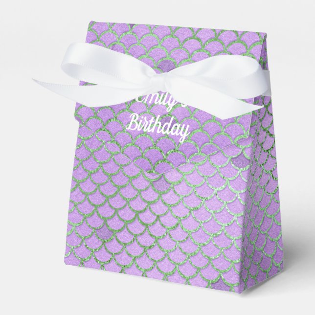 Mermaid Birthday Party Personalised Purple Silver Favour Box (Front Side)