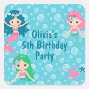 Mermaid Birthday Party Personalised Square Sticker