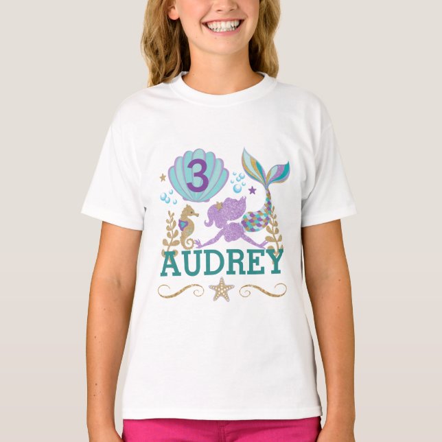 Mermaid Birthday Party Personalised T Shirt (Front)