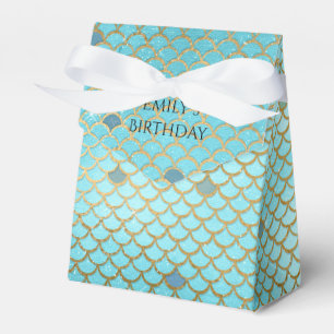 Mermaid Birthday Party Personalised Teal Gold Favour Box