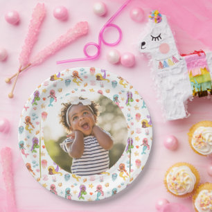 Mermaid Birthday Party Photo Paper Plate