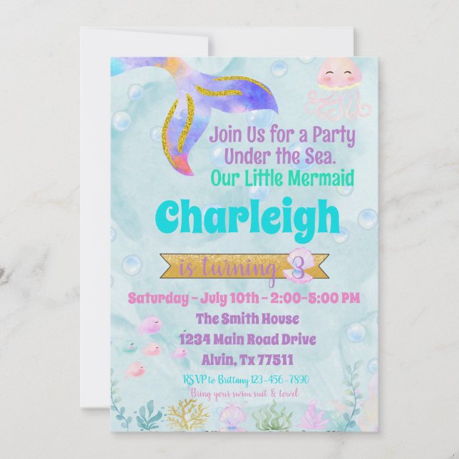 Mermaid Birthday Party Pool Party Initiation  Invi Invitation (Front)