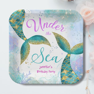 Mermaid Birthday Party Purple Teal Paper Plate